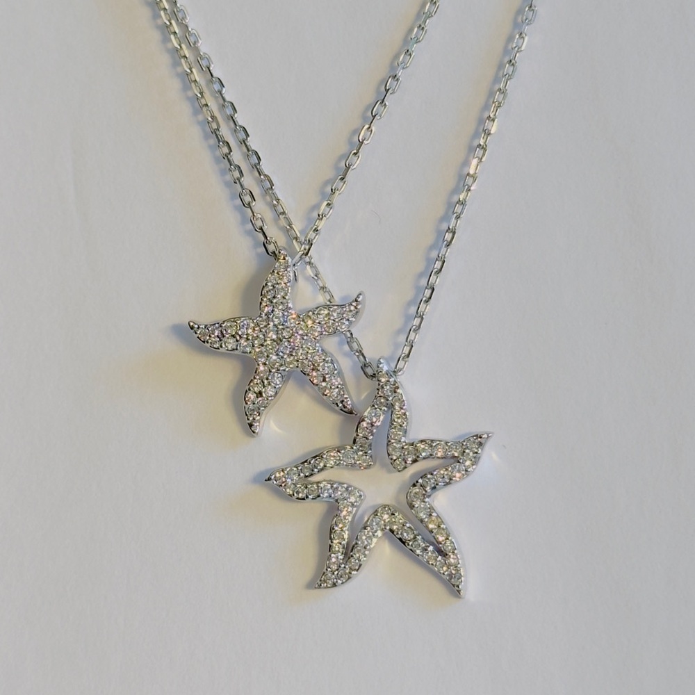 Swarovski Crystal Silver double Starfish Necklace
